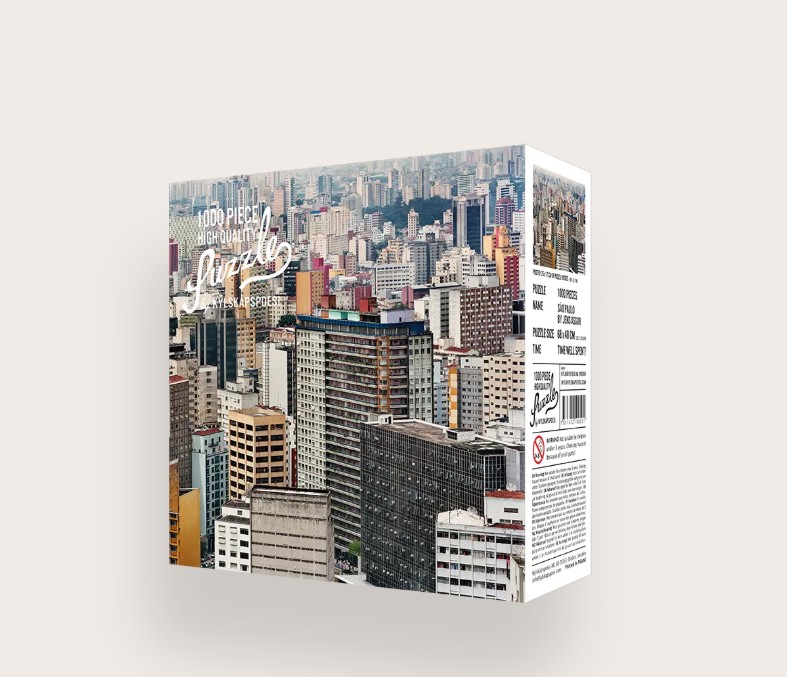 Das Bild zeigt das Produkt 'Puzzle Sao Paulo by Jens Assur'. Es handelt sich um ein Puzzle mit einem Bild von Sao Paulo des Künstlers Jens Assur.