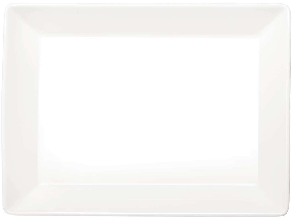 Die Abbildung zeigt eine rechteckige Servierplatte mit den Maßen 39,5 x 26 cm. Die Platte ist weiß und schlicht gestaltet.