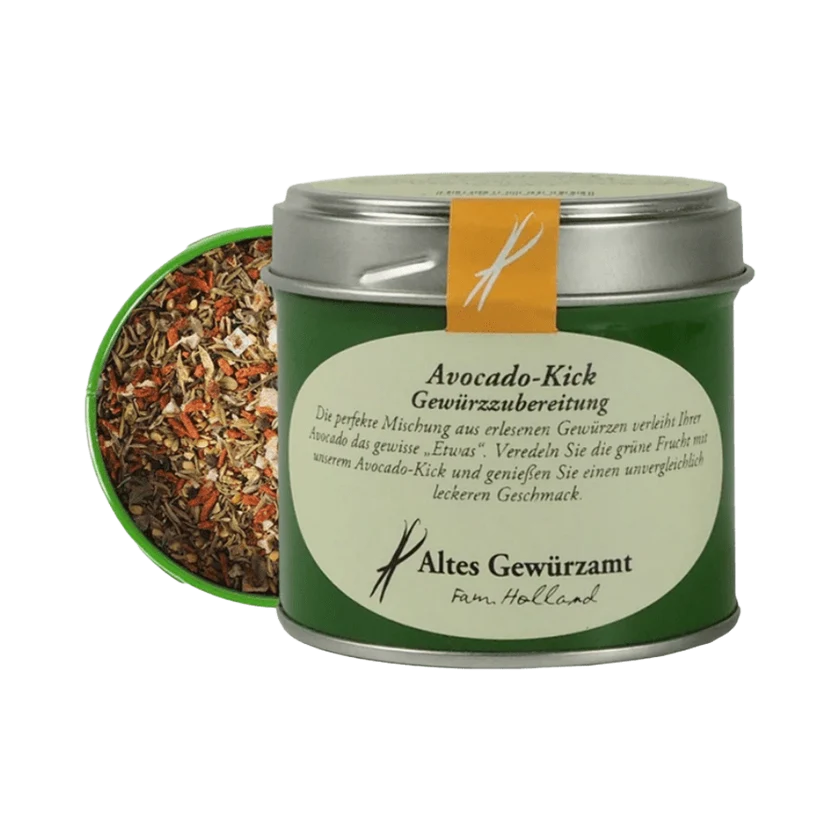 Das Bild zeigt das Produkt Avocado-Kick 70g. Es handelt sich um ein Gewürz des Alten Gewürzamts.