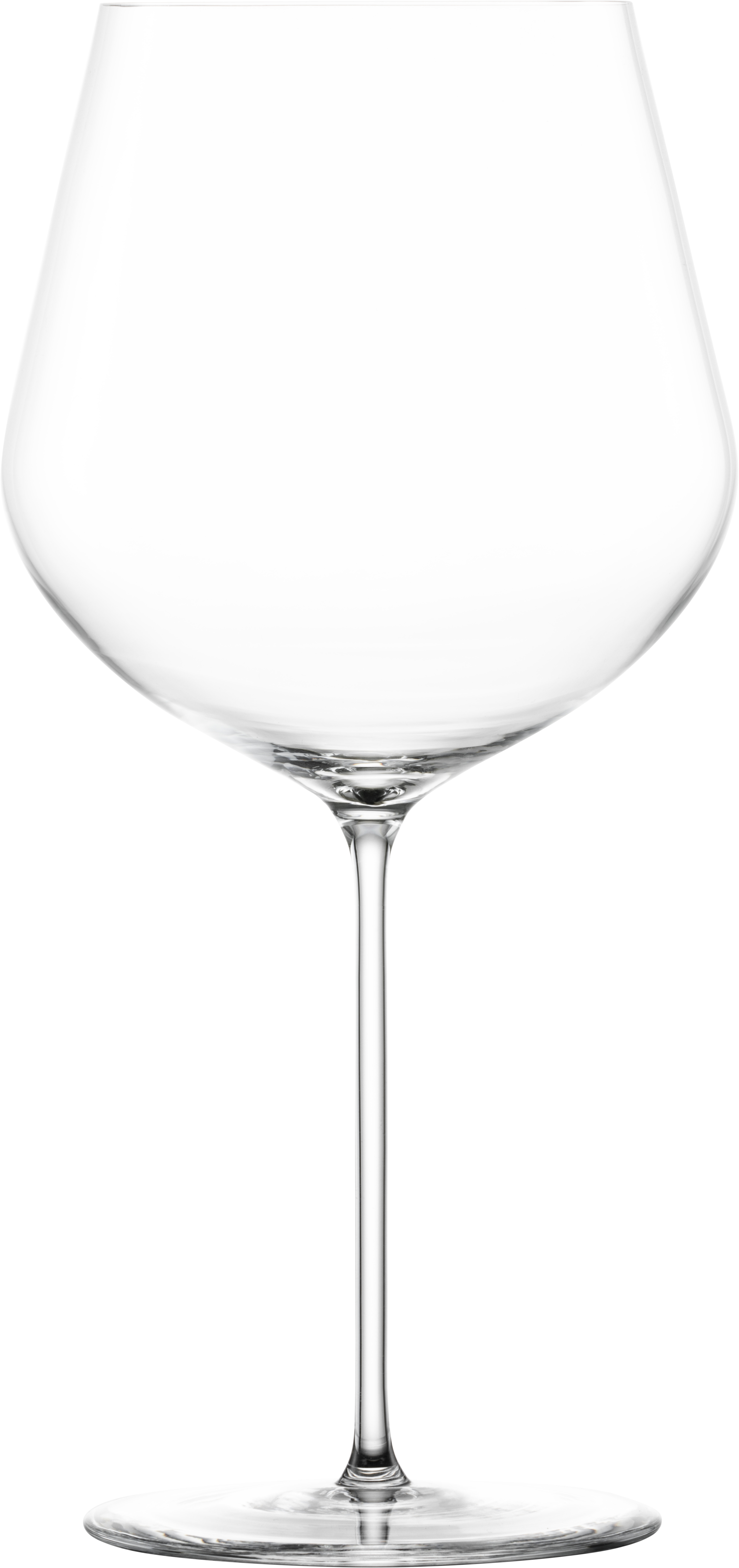 Das Bild zeigt ein Burgunderglas der Serie VUELO. Das Glas hat einen breiten Kelch und steht auf einem weißen Untergrund.