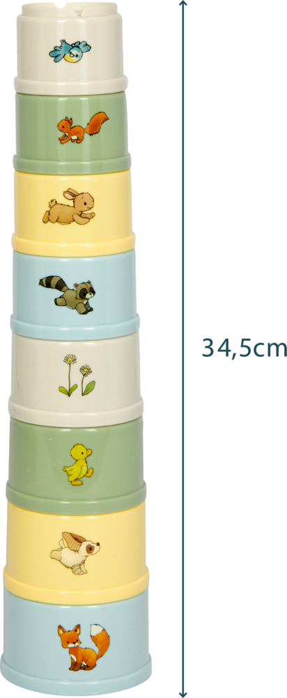 Hier sieht man das Produkt 'Liebling Tourlonias - Stapelbecher'. Die Stapelbecher fördern die Motorik und Kreativität von Kindern.