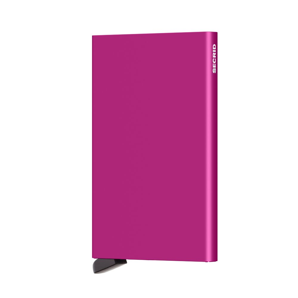 Das Bild zeigt einen Kartenhalter in der Farbe Fuchsia. Auf der Seite steht das Wort "SECRID" in weißer Schrift.