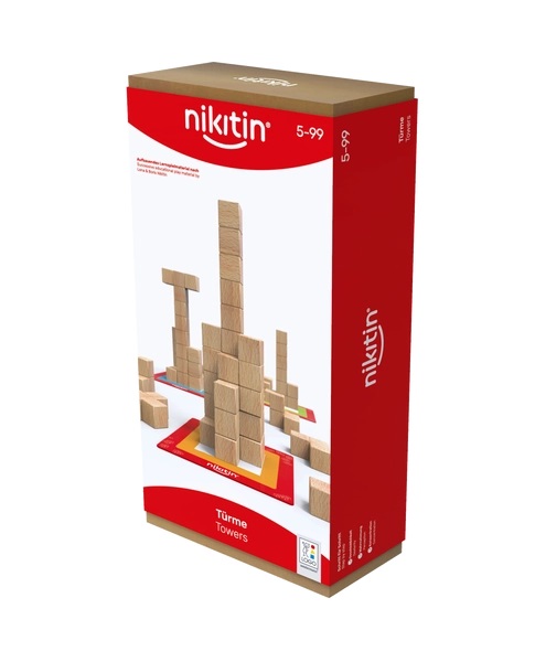 Die Abbildung zeigt die Verpackung des Produkts "N11 Towers Nikitin". Auf der Schachtel sind mehrere aufgestapelte Holzklötze zu sehen.