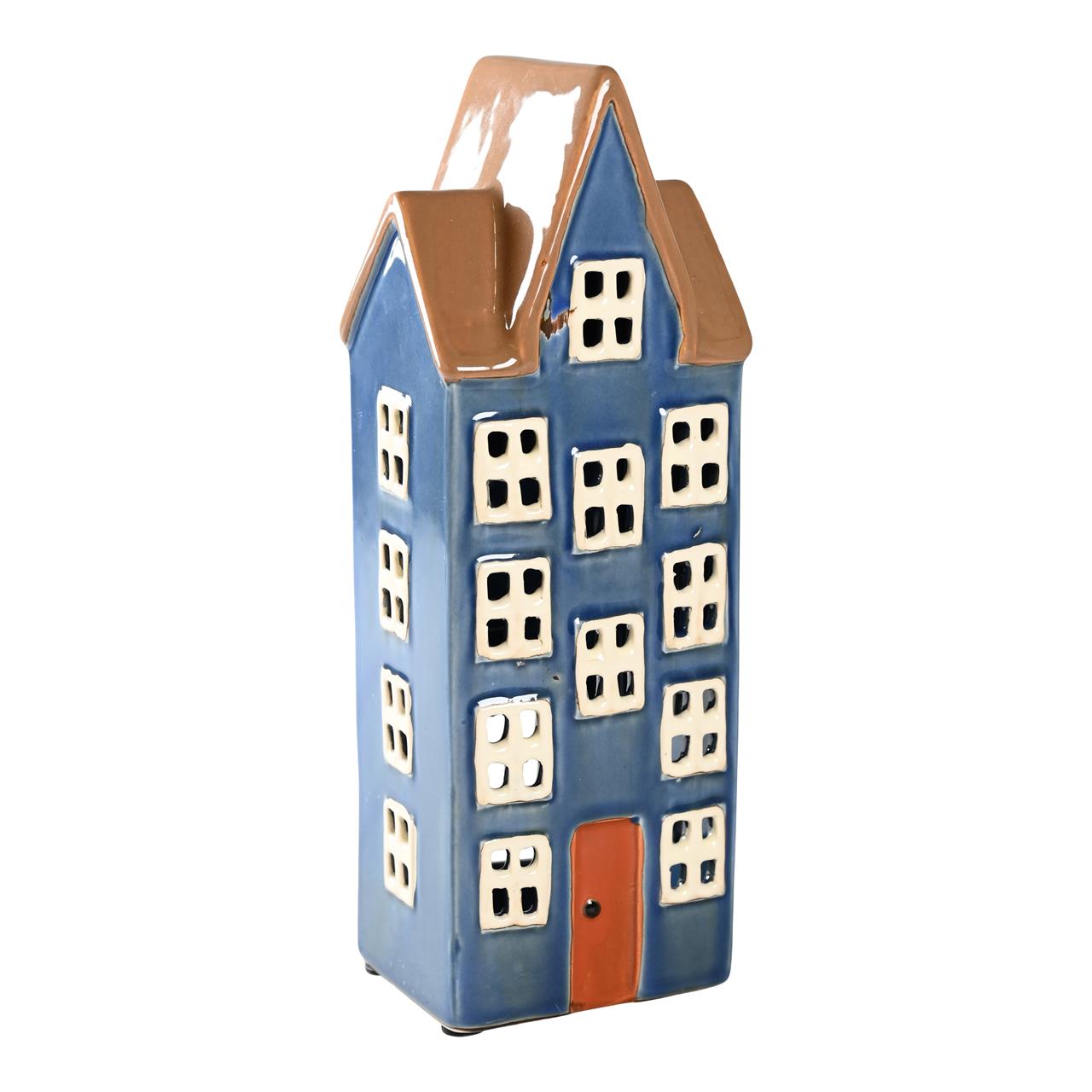 Haus für Teelicht Keramik Blau 23x9x7cm