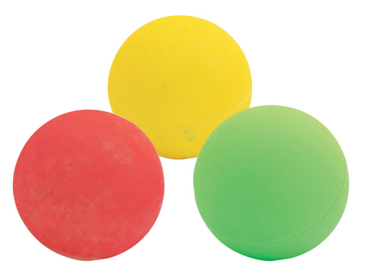 Das Bild zeigt drei Ersatzbälle für Beachball in den Farben Rot, Gelb und Grün. Die Bälle sind rund und einfach gestaltet.