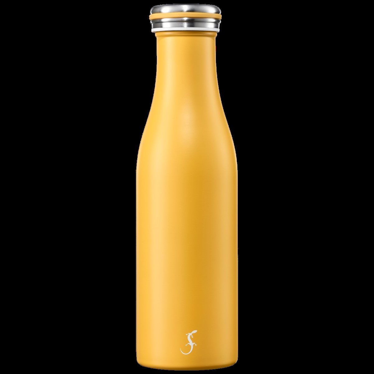 Die Abbildung zeigt eine gelbe Isolierflasche aus Edelstahl mit einem silberfarbenen Deckel. Die Flasche hat ein Fassungsvermögen von 0,5 Litern und die Farbe nennt sich "Lemonade".
