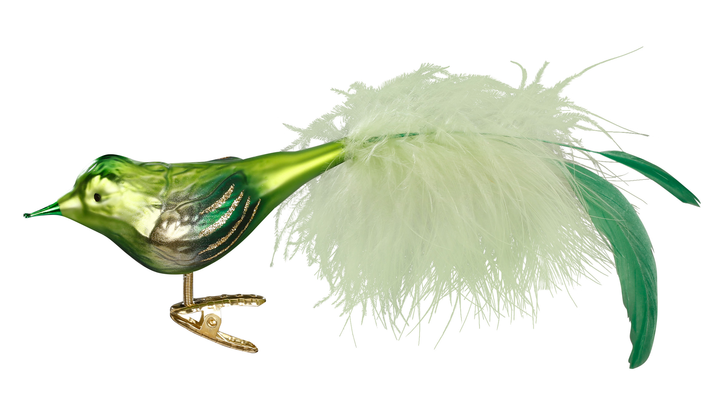 Dies ist ein grüner Vogel namens Green Bird, 17cm, auf einer Klemme. Er eignet sich ideal als Dekoration oder Baumanhänger.