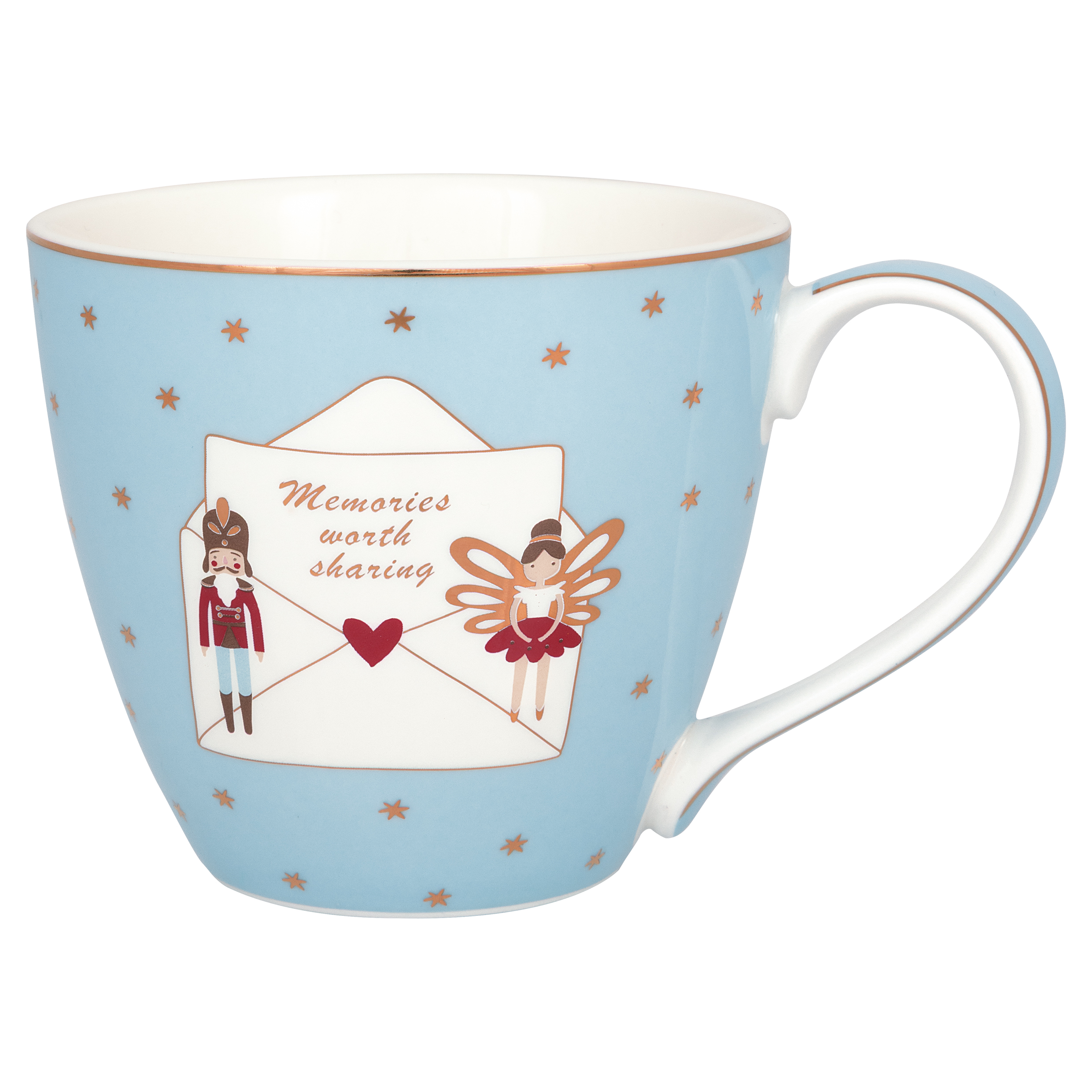 Becher mit dem Motiv "Xmas Letter pale blue". Perfekt für Heißgetränke in der Weihnachtszeit.
