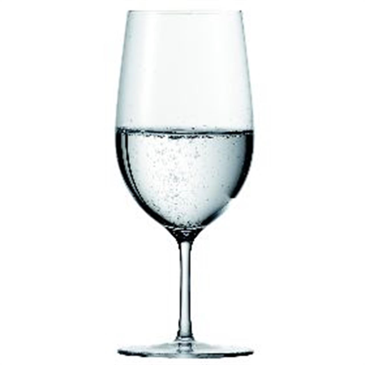 Das Bild zeigt ein Glas mit Mineralwasser, das zur Hälfte gefüllt ist. Das Produkt heißt "Mineralwasser 182, 359 ml, Enoteca".