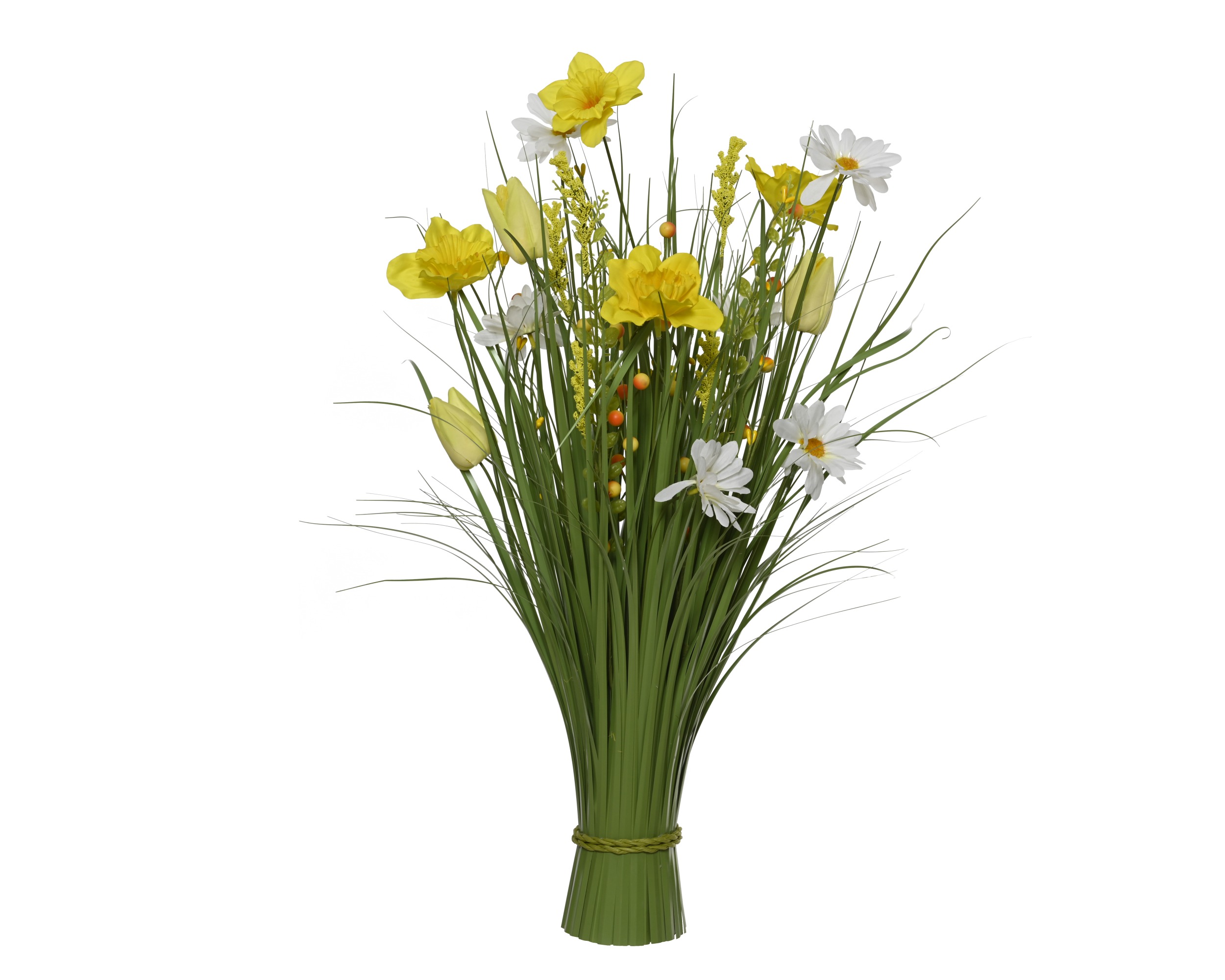 Gras aus Polyester in Gelb mit anderen Farben wird dargestellt. Das dekorative Kunstgras ist vielseitig einsetzbar.