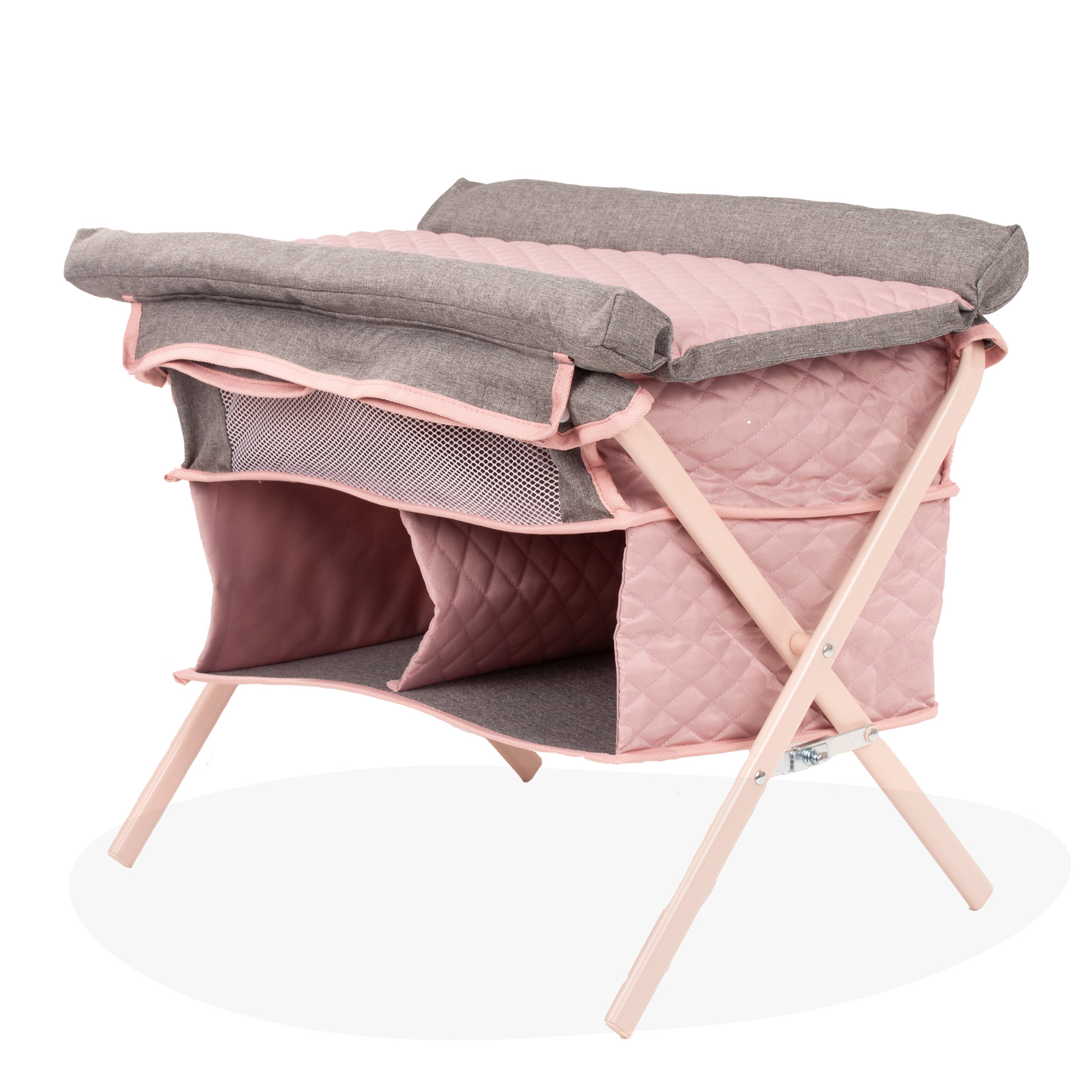 Dies ist das Produkt Babybett/Wickeltisch, Soft Mood. Es zeigt ein multifunktionales Babybett mit Wickelauflage.