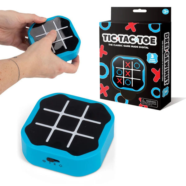 Zu sehen ist das Tic Tac Toe Game. Dieses elektronische Spiel ist in Blau gehalten und verspricht Spaß für zwei Spieler.