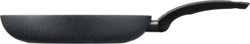 Auf dem Bild ist eine Stielpfanne Montano mit einem Durchmesser von 28 cm zu sehen. Die Pfanne hat eine dunkle Oberfläche und einen ergonomischen Griff.