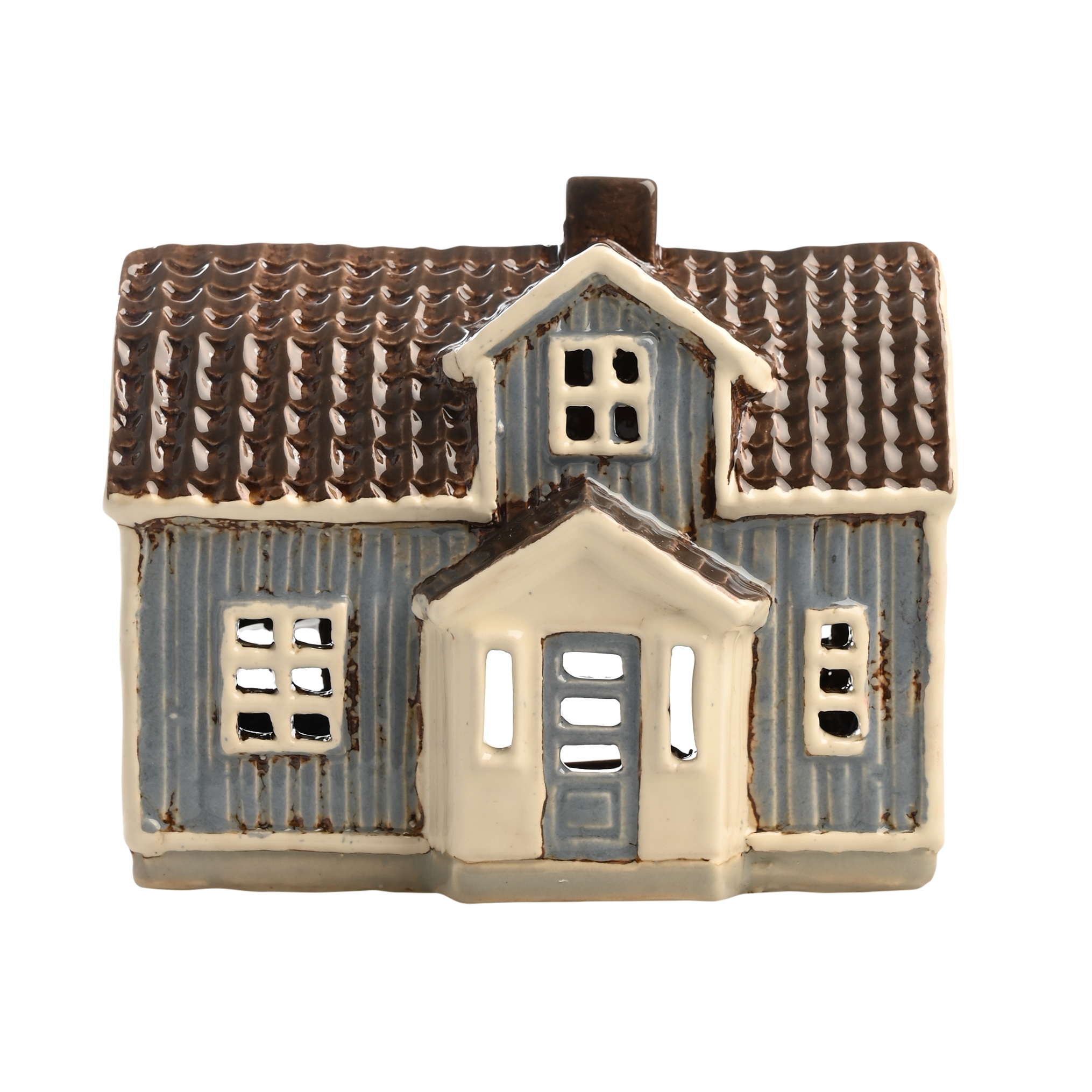 Das Produkt heißt Haus hellblau Ceramic for T-light. Es handelt sich um ein hellblaues Keramikhaus für Teelichter.