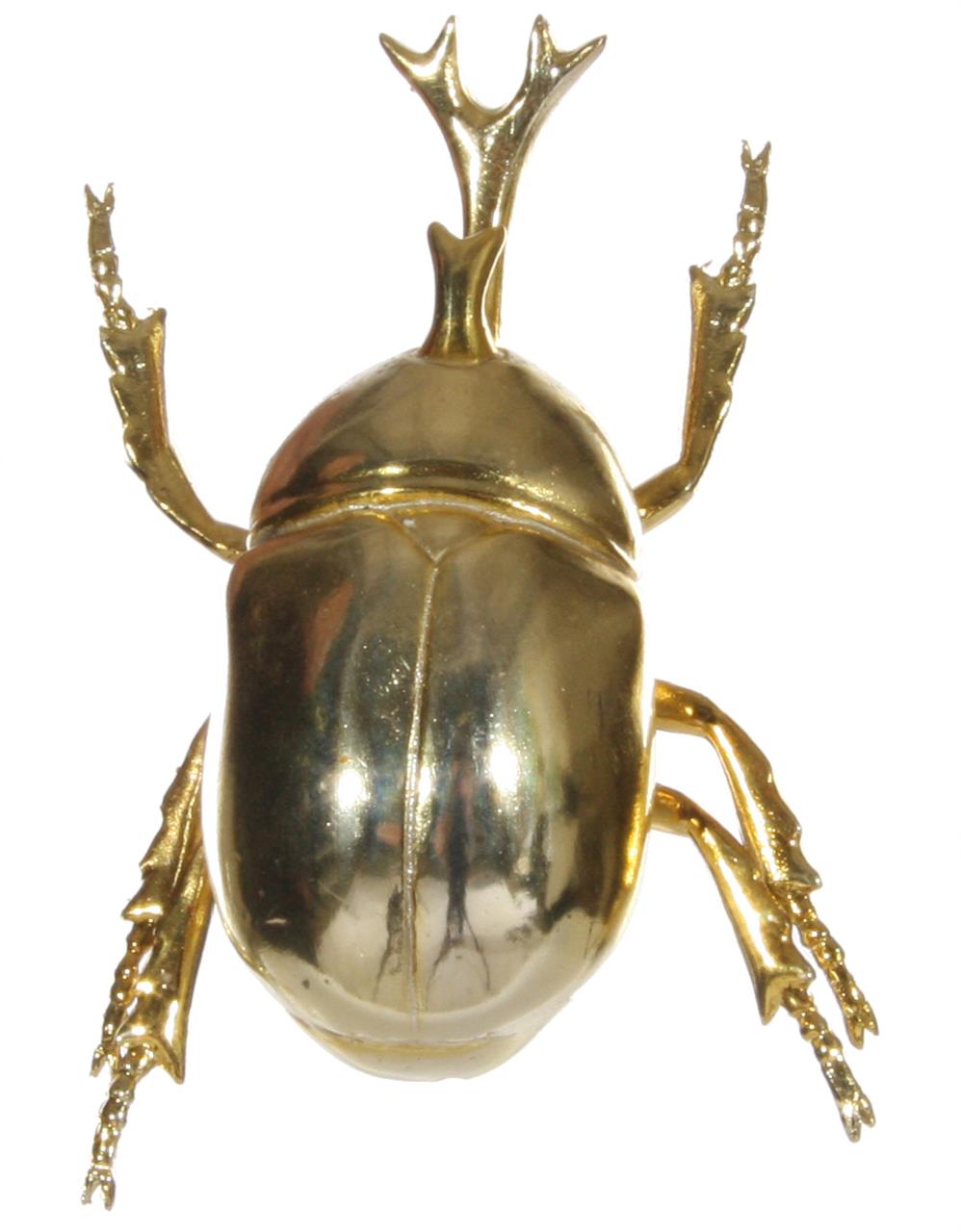 Das Bild zeigt einen goldfarbenen Käfer mit glänzender Oberfläche. Das Produkt ist etwa 11 cm groß.