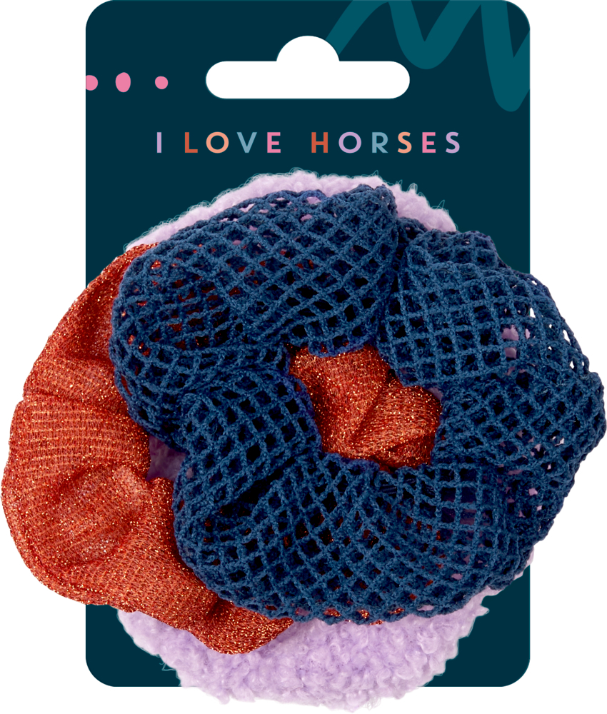 Hier ist ein weiteres Bild der I LOVE HORSES - Scrunchies. Sie sind ein hübsches Accessoire für den Alltag.