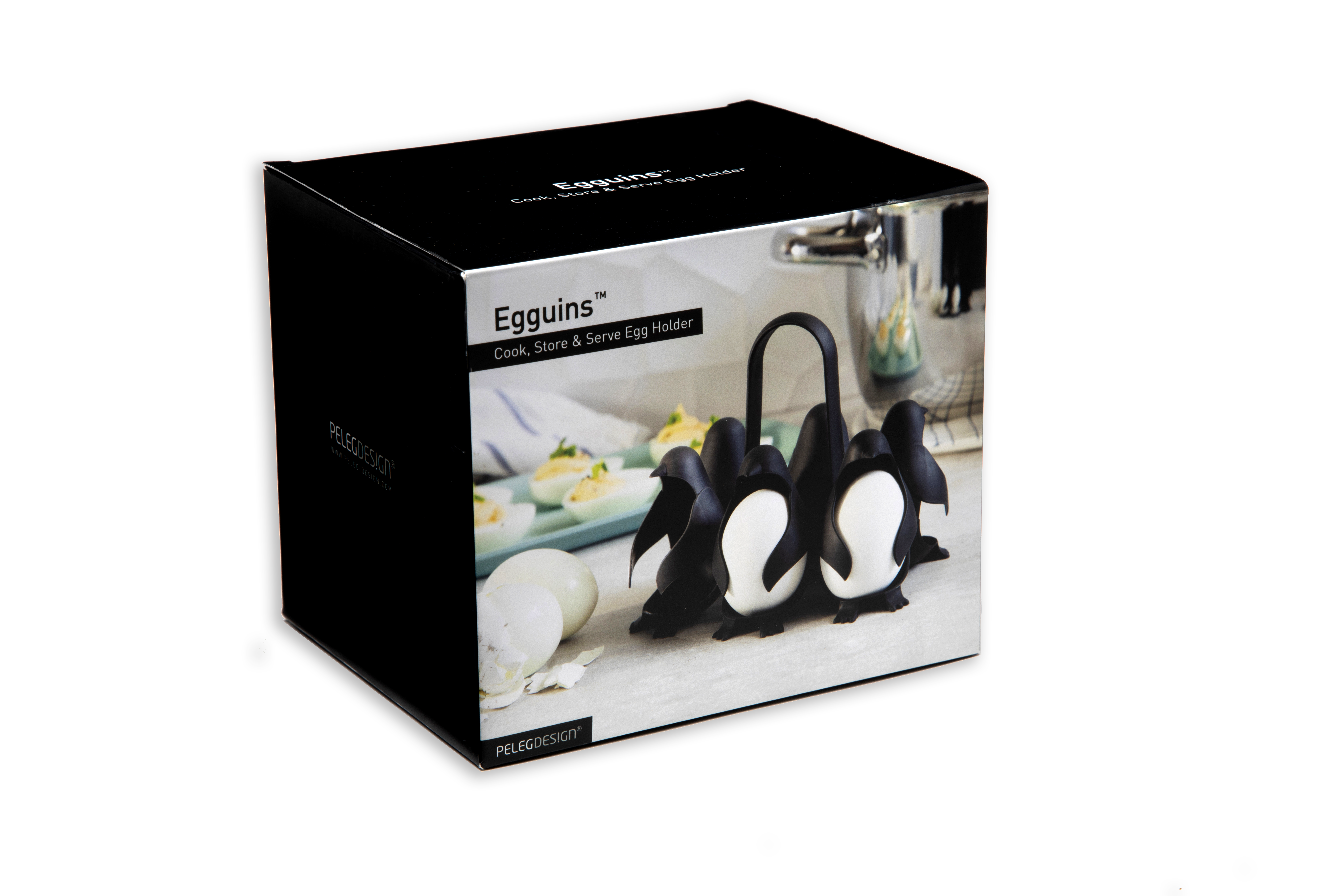 Der Egguins Eierhalter bewahrt Eier sicher auf. Das Design ist kreativ und ansprechend gestaltet.