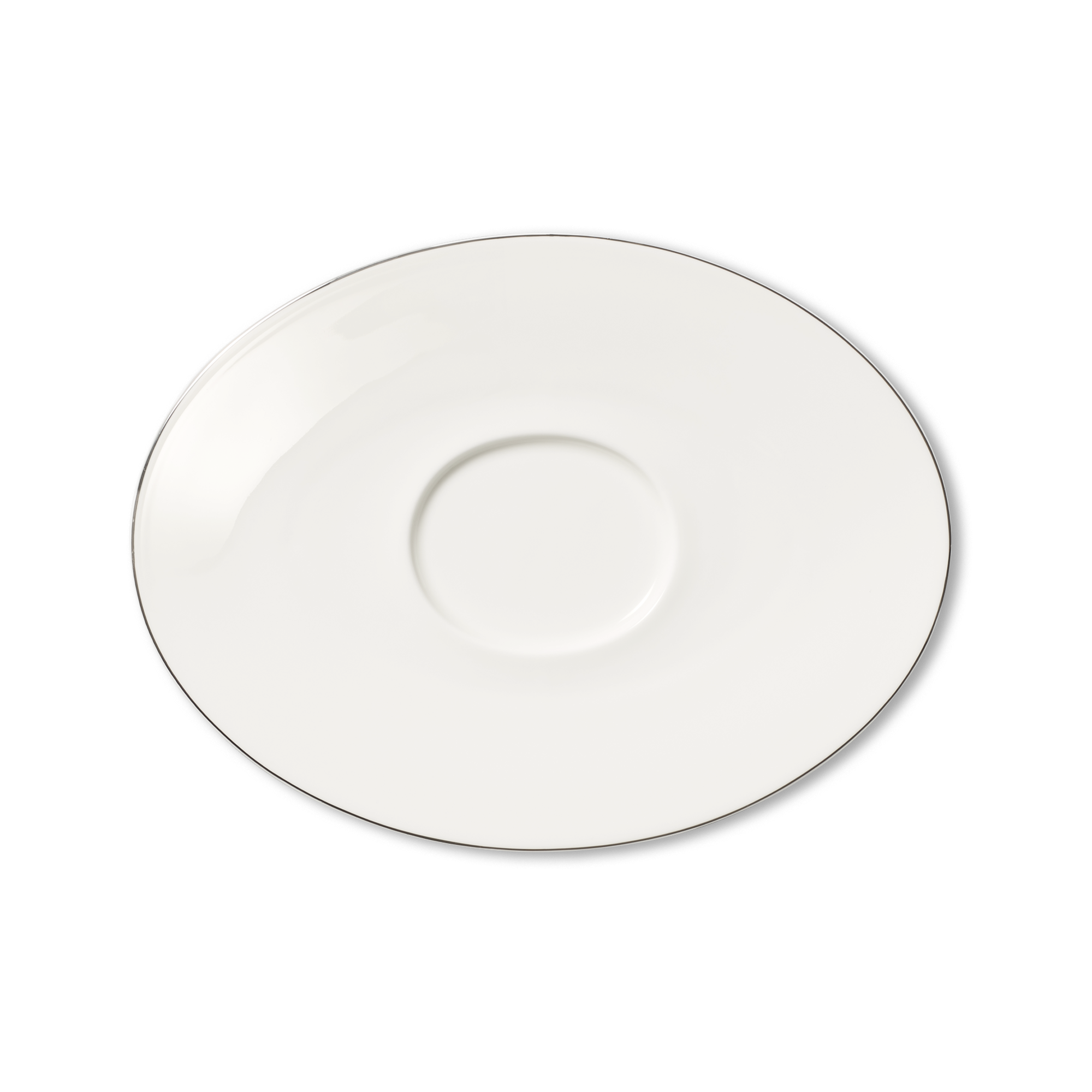 Dies ist der Sauciere Unterteller 0,45 l aus der Platin Line Fine Bone Kollektion. Der Teller hat ein elegantes Design mit edlem Platinrand.