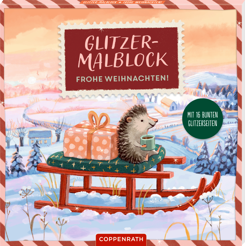 Gezeigt wird das Produkt 'Kreative Weihnachten - Glitzer-Malblock'. Dieser Malblock regt Kinder zum Basteln und Dekorieren an.