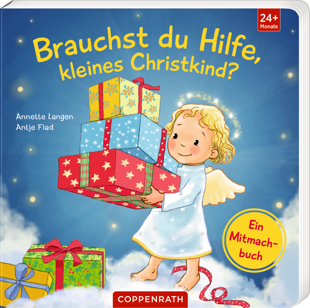 Abgebildet ist das Buch 'Brauchts du Hilfe, kleines Christkind'. Das Cover ist auf Deutsch.