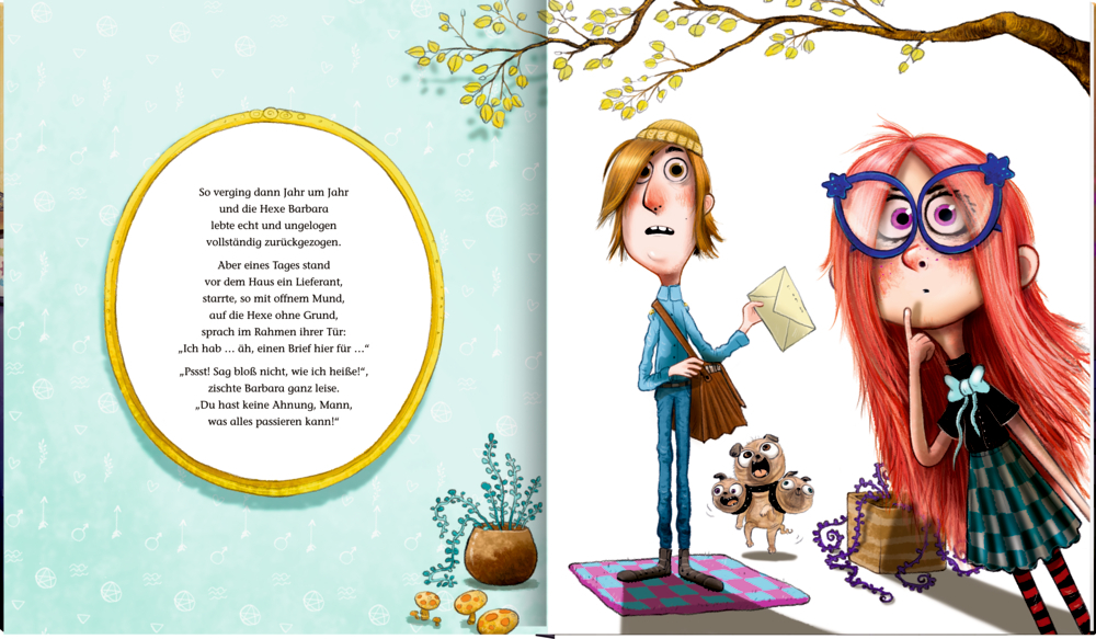 Zu sehen ist eine Innenseite aus dem Buch 'Barbara Kadabara'. Die Seite enthält eine Illustration aus der Geschichte.