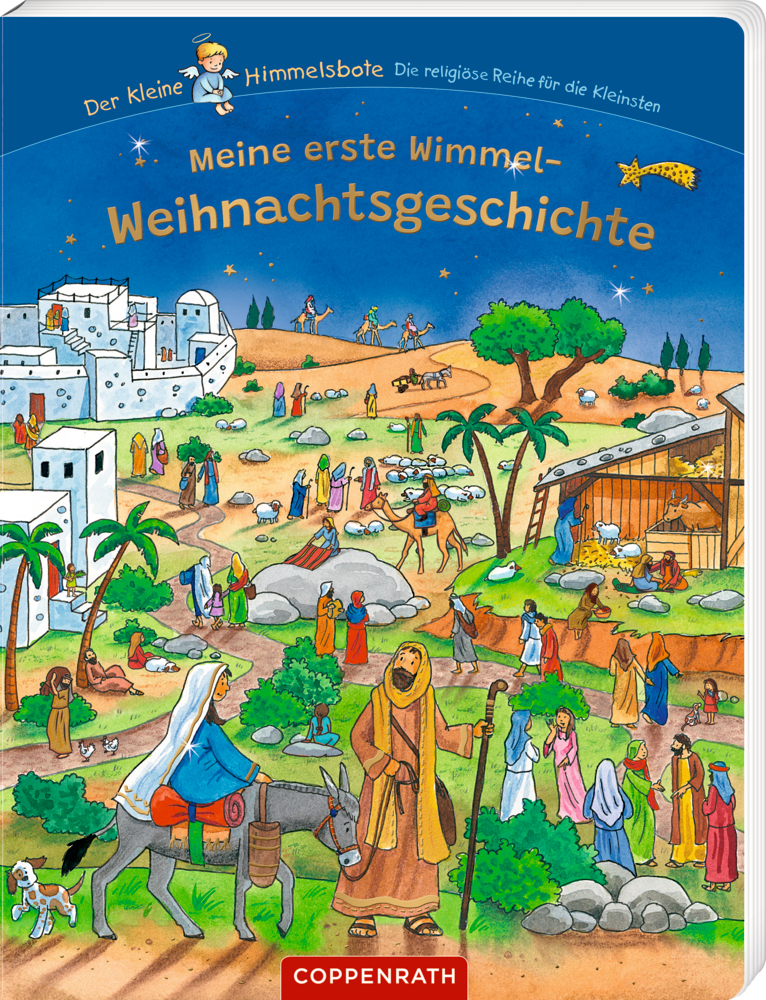 Das Bild zeigt das Buch 'Meine erste Wimmel-Weihnachtsgeschichte'. Es ist ein Kinderbuch mit vielen bunten Illustrationen zur Weihnachtszeit.