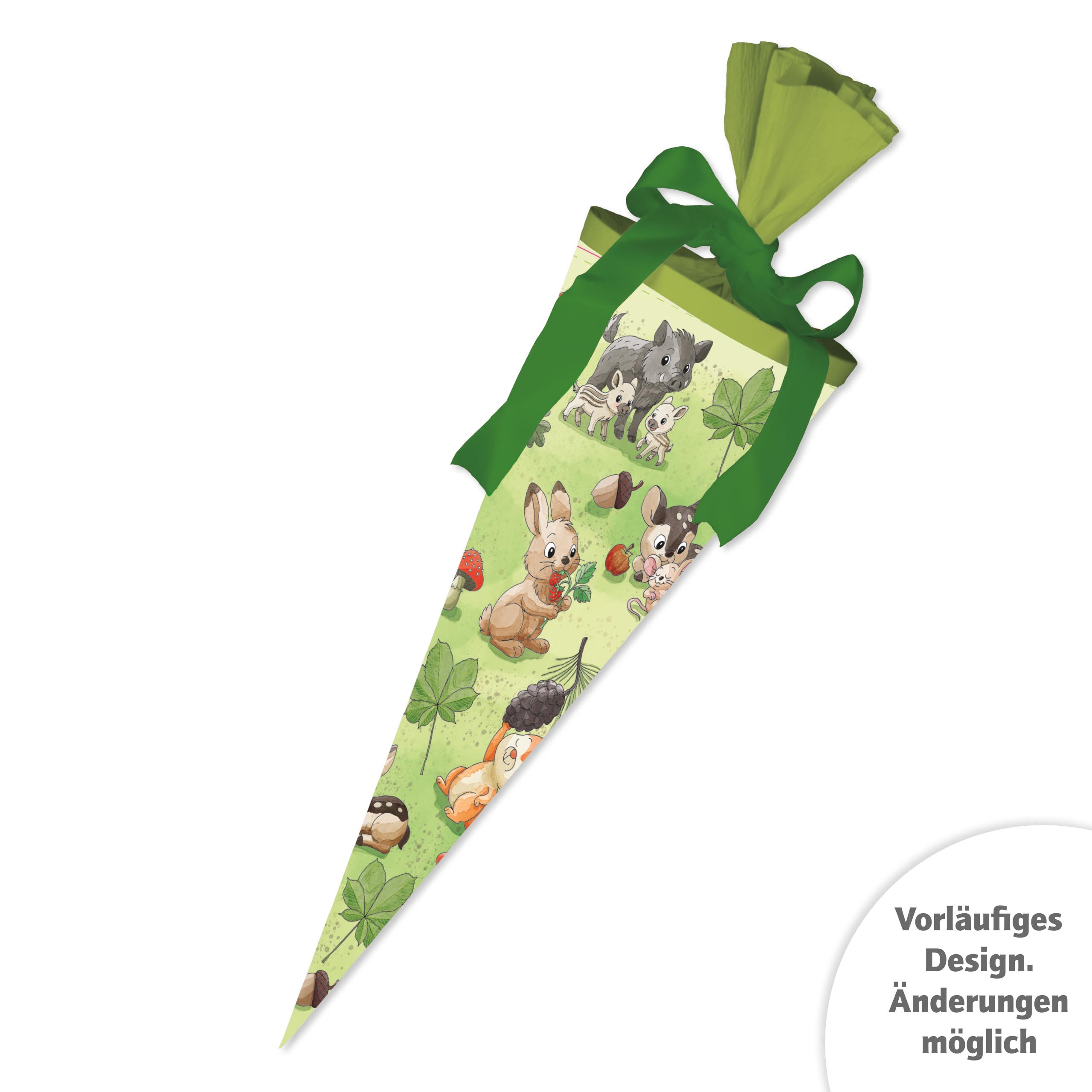 Gezeigt wird eine Geschwistertüte mit Waldtier-Motiven von Tapirella. Sie ist bunt gestaltet und perfekt als Einschulungsgeschenk für Naturfreunde.