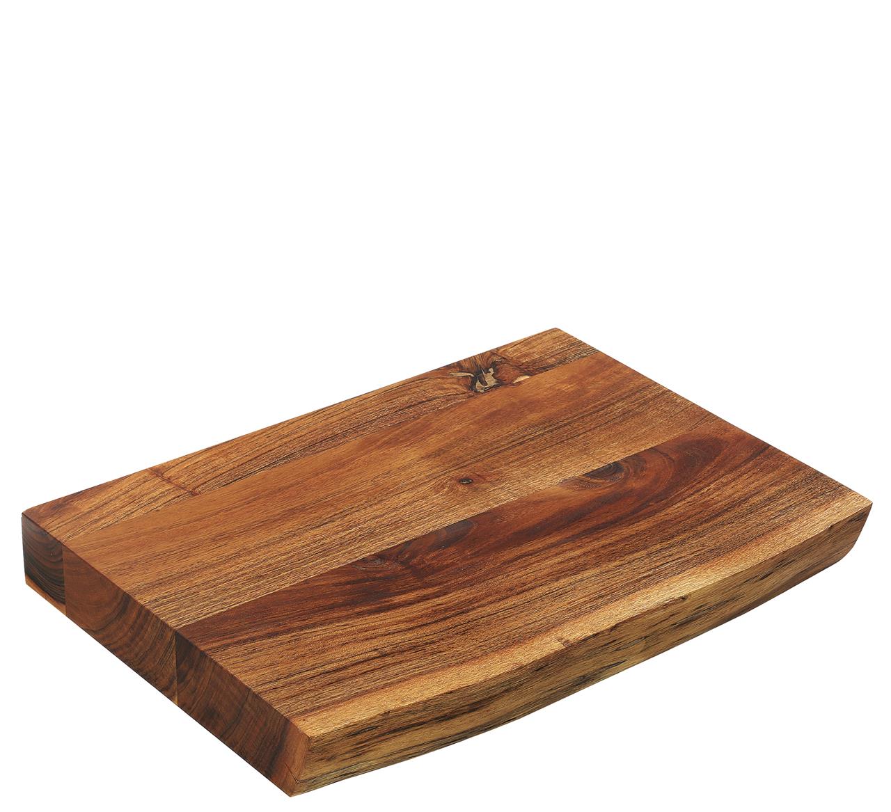 Auf dem Bild ist ein Hackblock aus Akazienholz mit den Maßen 14 x 30 x 5 cm zu sehen. Die Oberfläche zeigt eine natürliche Holzmaserung und eine glatte Verarbeitung.