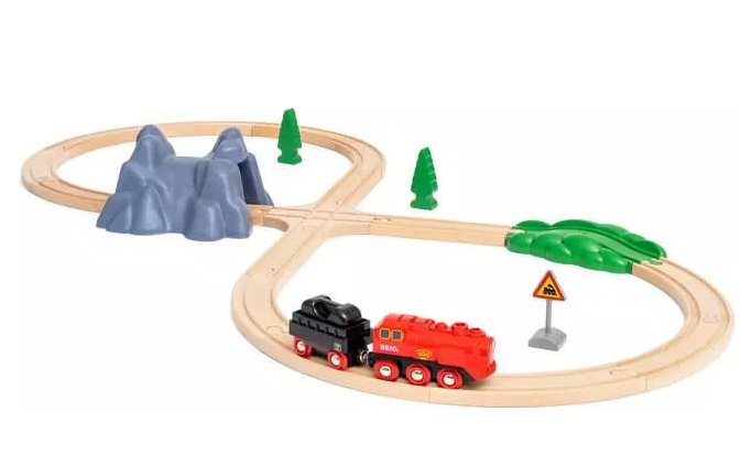 Das BRIO® Batterie-Dampflok Set 36017 ist eine elektrische Lokomotive für Kinder. Es sorgt für kreativen Spielspaß auf der Holzeisenbahn.