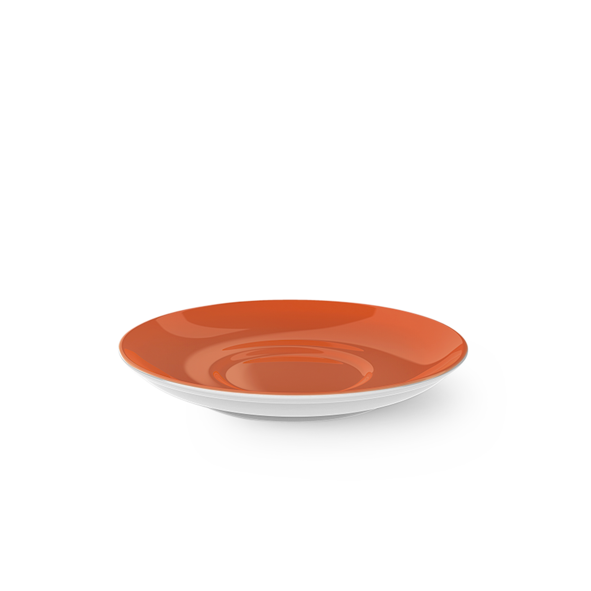 Das Bild zeigt eine Kaffee Untertasse mit 14,5 cm Durchmesser aus der Serie Koralle Solid Color. Die Untertasse ist in einer Korallenfarbe gestaltet.