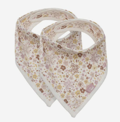 Das Bild zeigt das Lätzchen Bandana - Flower Fairies - 2 Stück. Es handelt sich um ein niedliches Baby-Lätzchen mit Blumenmotiv.
