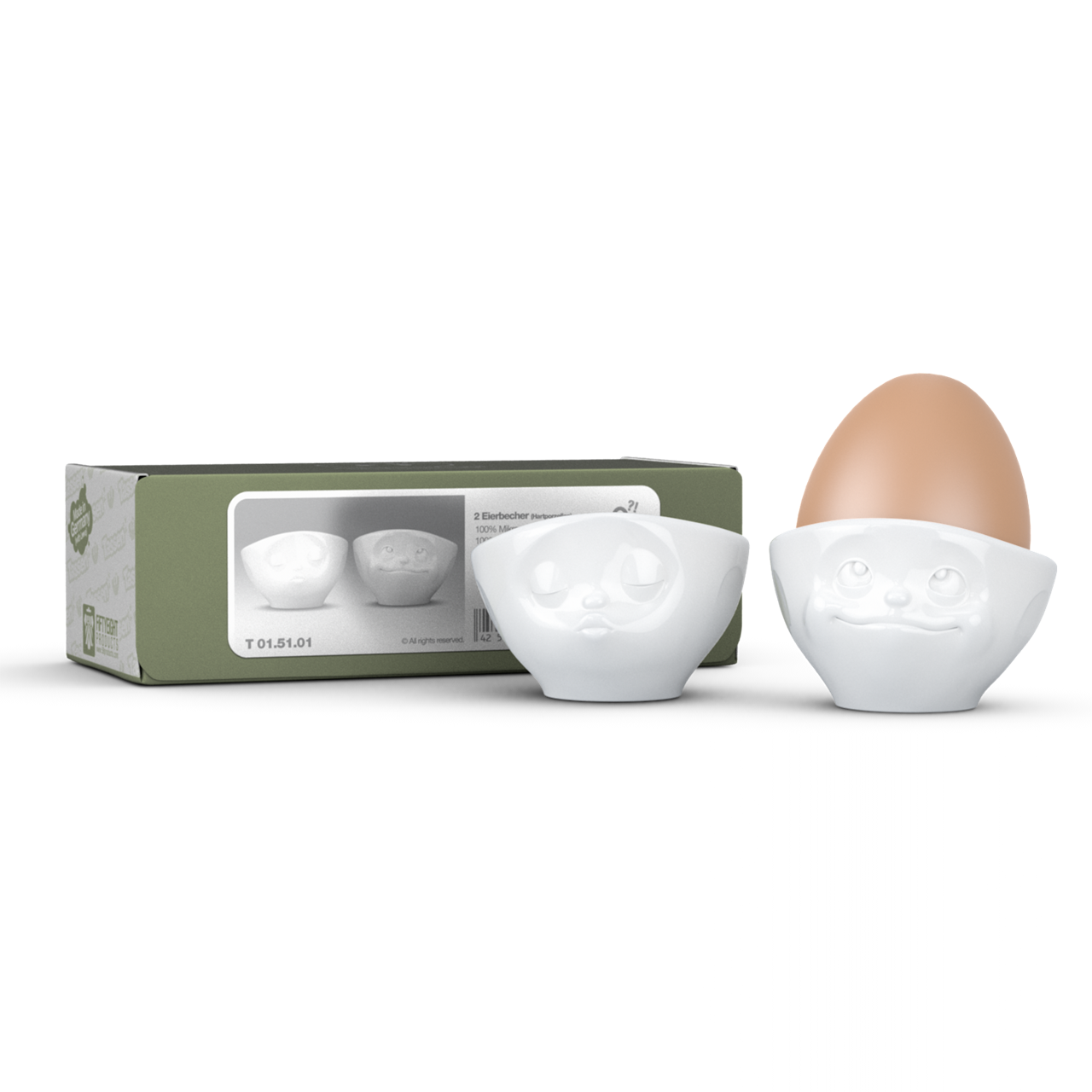 Eierbecher-Set Nr.1 küssend/verträumt, weiß