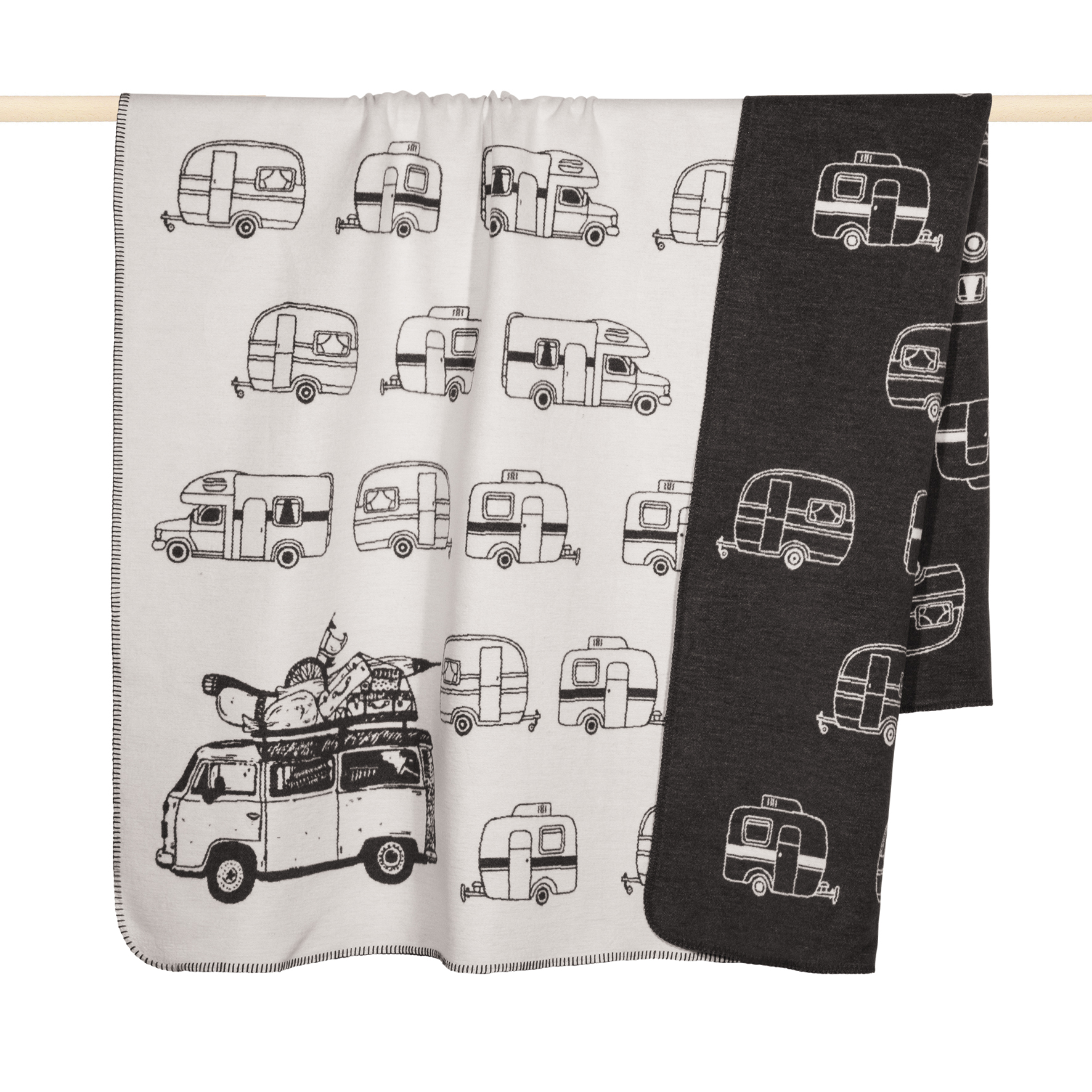 Decke BULLI Grey, 150 x 200 cm Wohnmobil. Die graue Decke eignet sich besonders für Wohnmobile.