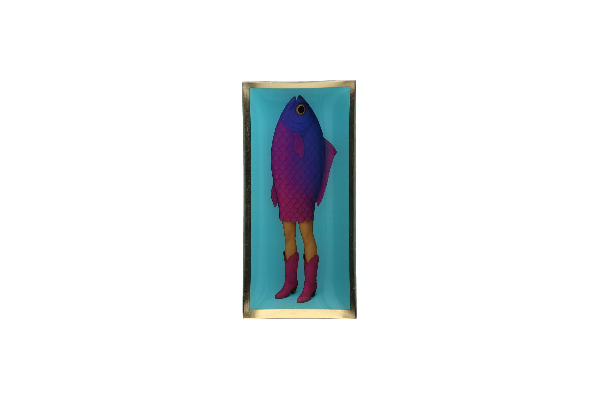 Love Plates, Glasteller L mit dem Motiv 'Fischfrau' ist auf diesem Bild zu sehen. Der Glasteller zeigt ein kreatives Fischfrau-Design.