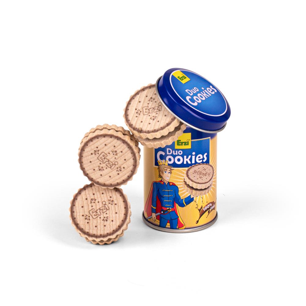 Duo Cookies in der Dose sind auf dem Bild dargestellt. Diese Kekse sind eine leckere Nascherei und werden in einer praktischen Dose geliefert.