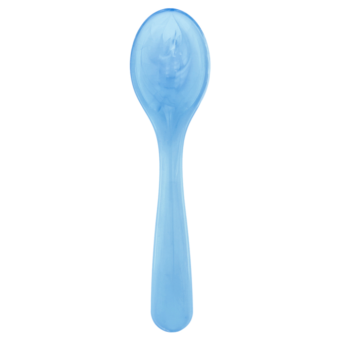 Eierlöffel Acryl sky blue marmoriert 12 cm. Der Löffel hat ein himmelblaues marmoriertes Design.