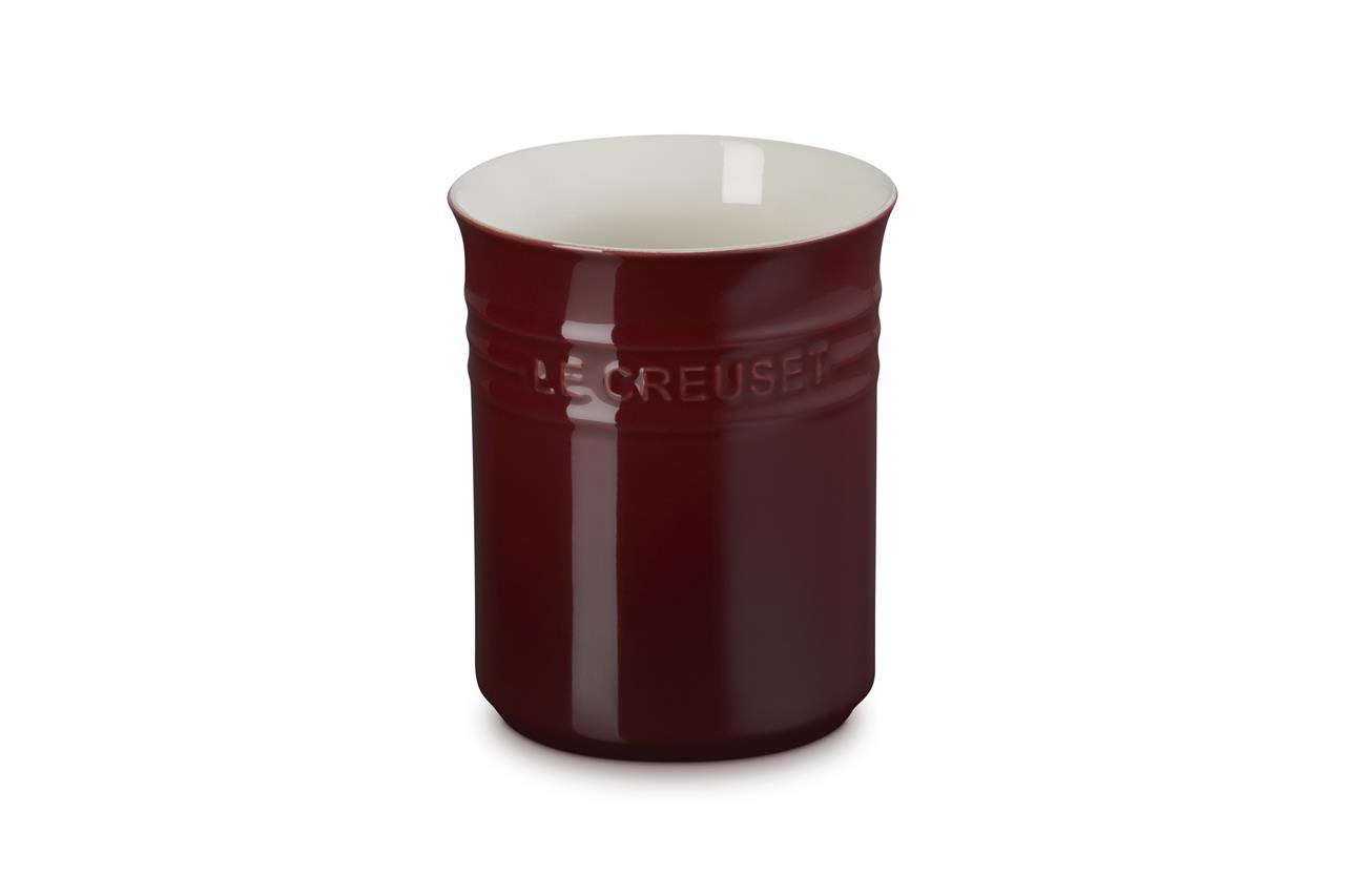 Der Topf für Kochkellen Garnet ist aus Keramik und hat eine dunkelrote Farbe. Er eignet sich ideal zum Aufbewahren von Kochutensilien in der Küche.