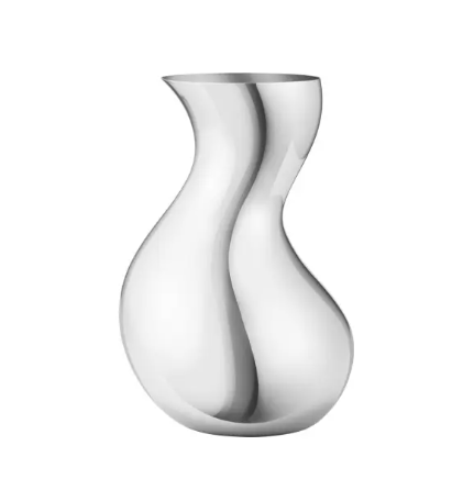 Gezeigt wird die 'Cobra Vase Medium Stainless Steel Mirror'. Die Vase besticht durch ihr modernes, glänzendes Edelstahldesign.
