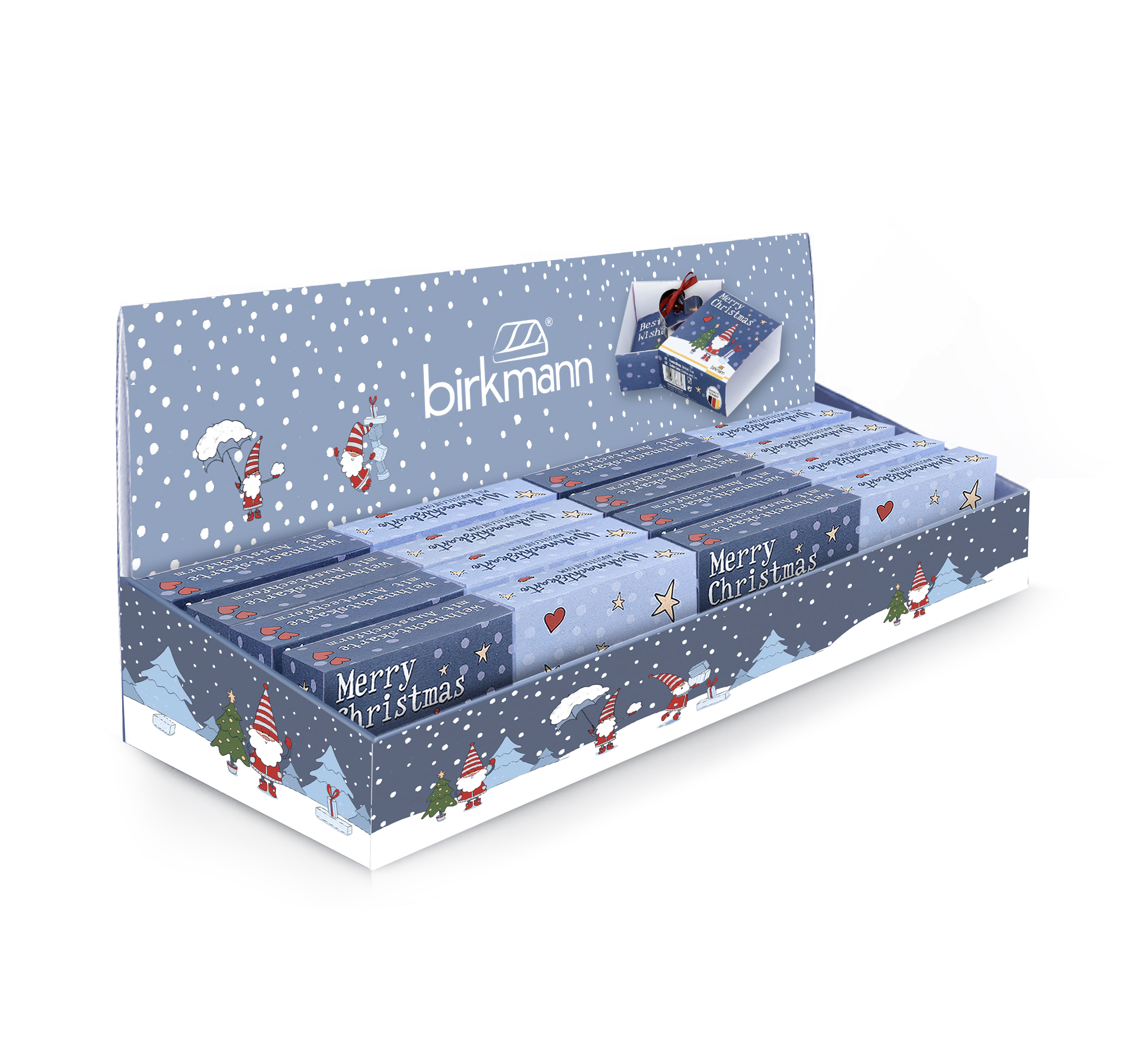 Zu sehen ist eine Geschenkbox mit Ausstechern zum Thema Weihnachten. Diese Box enthält verschiedene Ausstechformen für die Festtage.