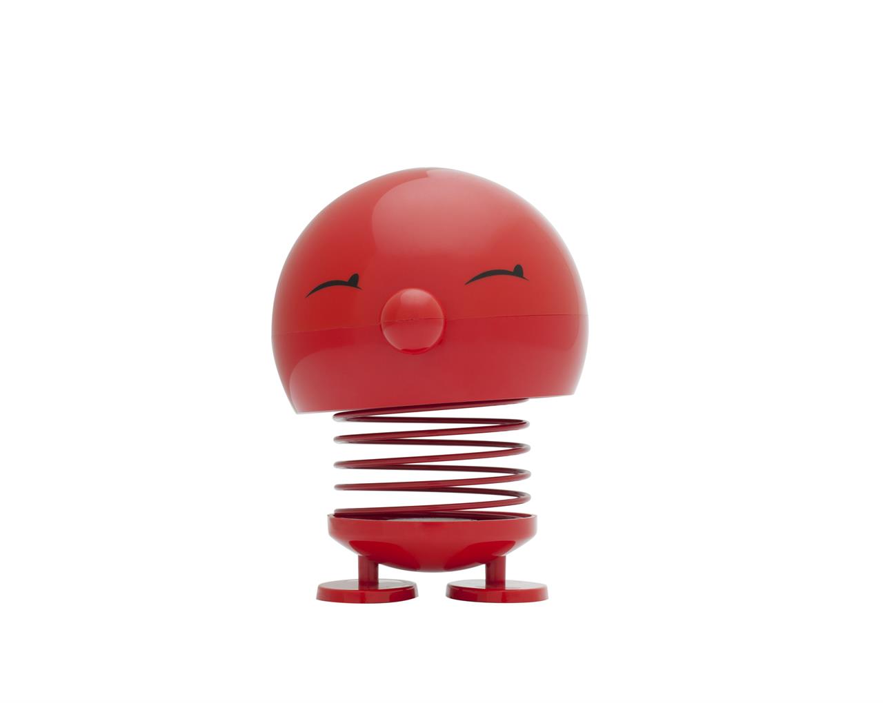 Das Bild zeigt das Produkt "Hoptimist Bimble L Red". Es ist eine rote, fröhlich aussehende Figur mit einer Feder und einem lächelnden Gesicht.