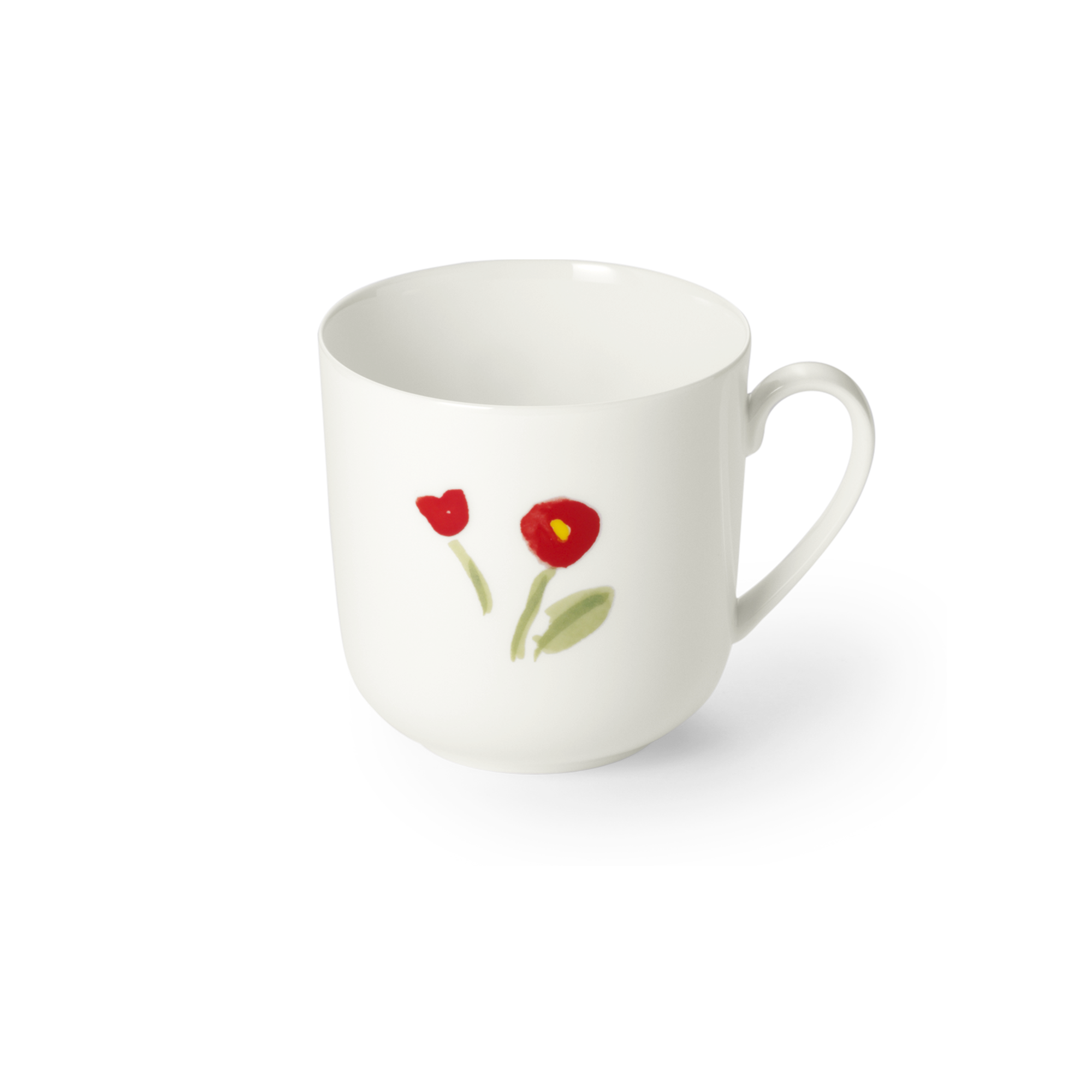 Becher mit Henkel 0,32 l Impression Blume Rot Fine. Der Becher ist rot und hat ein hübsches Blumenmuster.