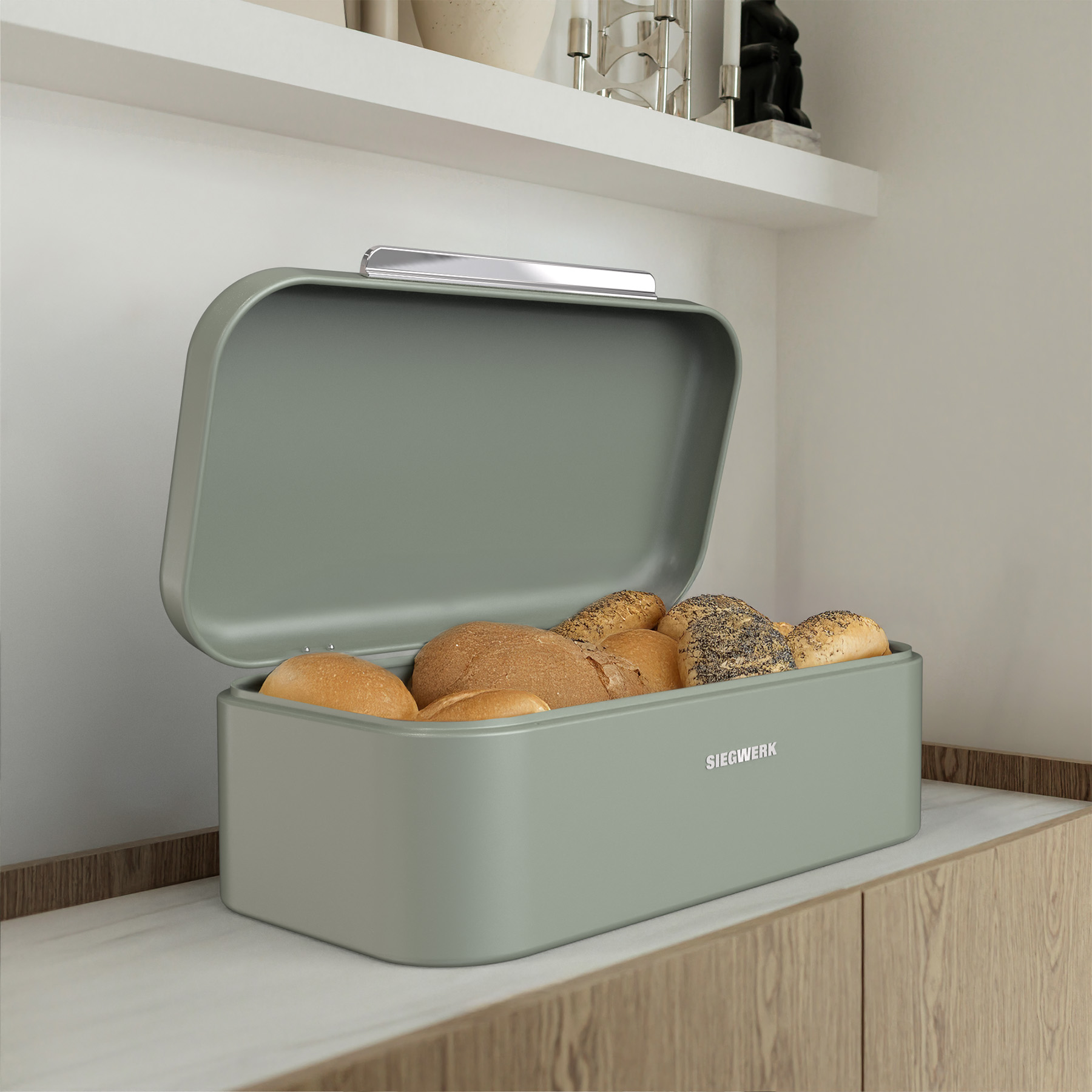 Hier ist der Brotkasten Panova Sage Harmony in voller Ansicht. Das Produkt ist funktional und dekorativ.