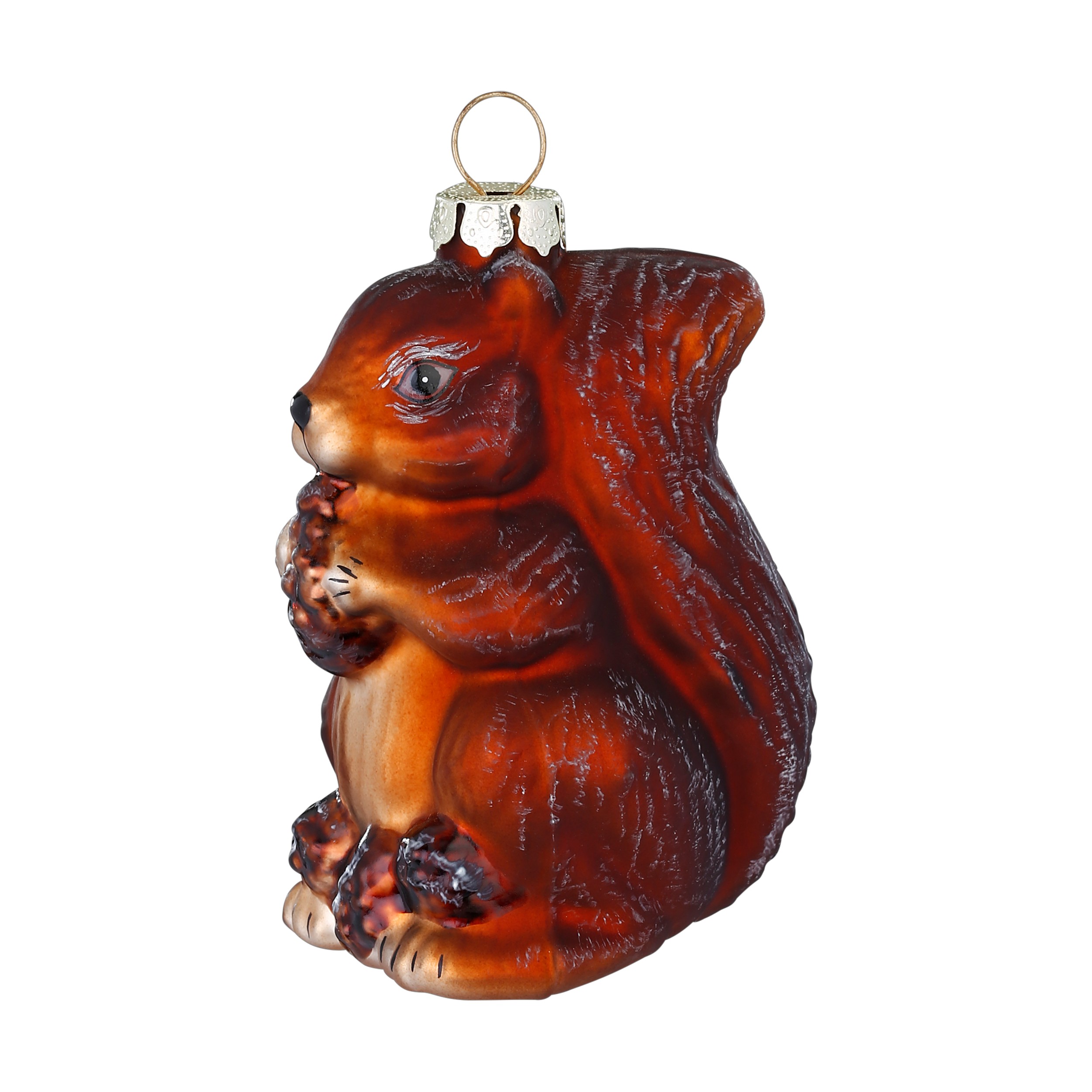 Eichhörnchen aus Glas in den Farben Beige, Braun und Creme. Die Figur ist 8 cm groß.