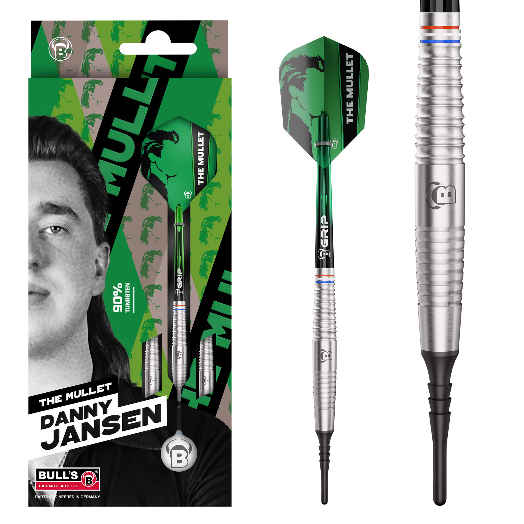 Das Produktbild zeigt den BULL'S® Danny Jansen G2 Soft 20g Dart. Der Dart eignet sich für Softdartspiele.