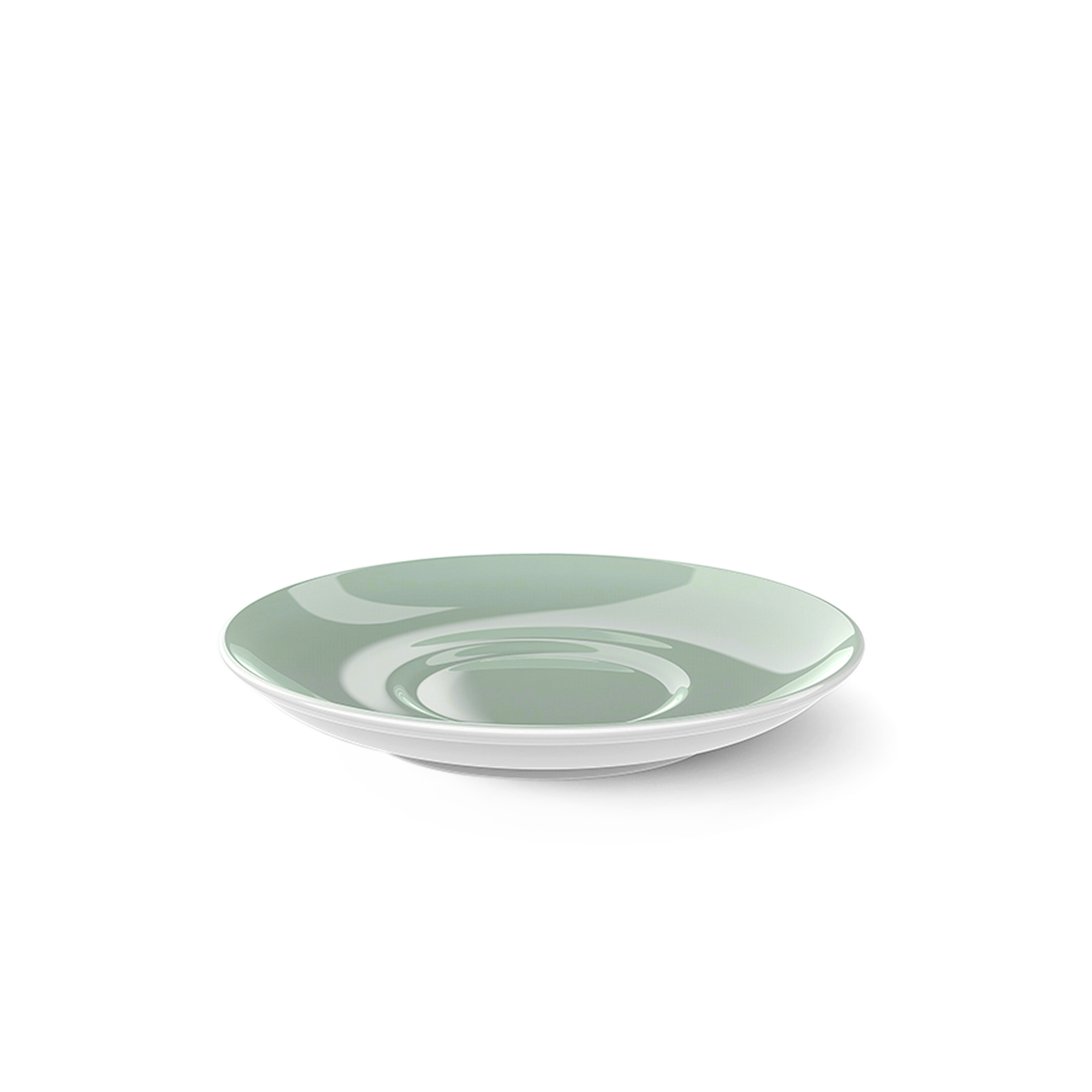 Dies ist eine Kaffee Untertasse mit einem Durchmesser von 14,5 cm in Salbei Solid Color. Sie passt zu verschiedenen Kaffeetassen derselben Serie.