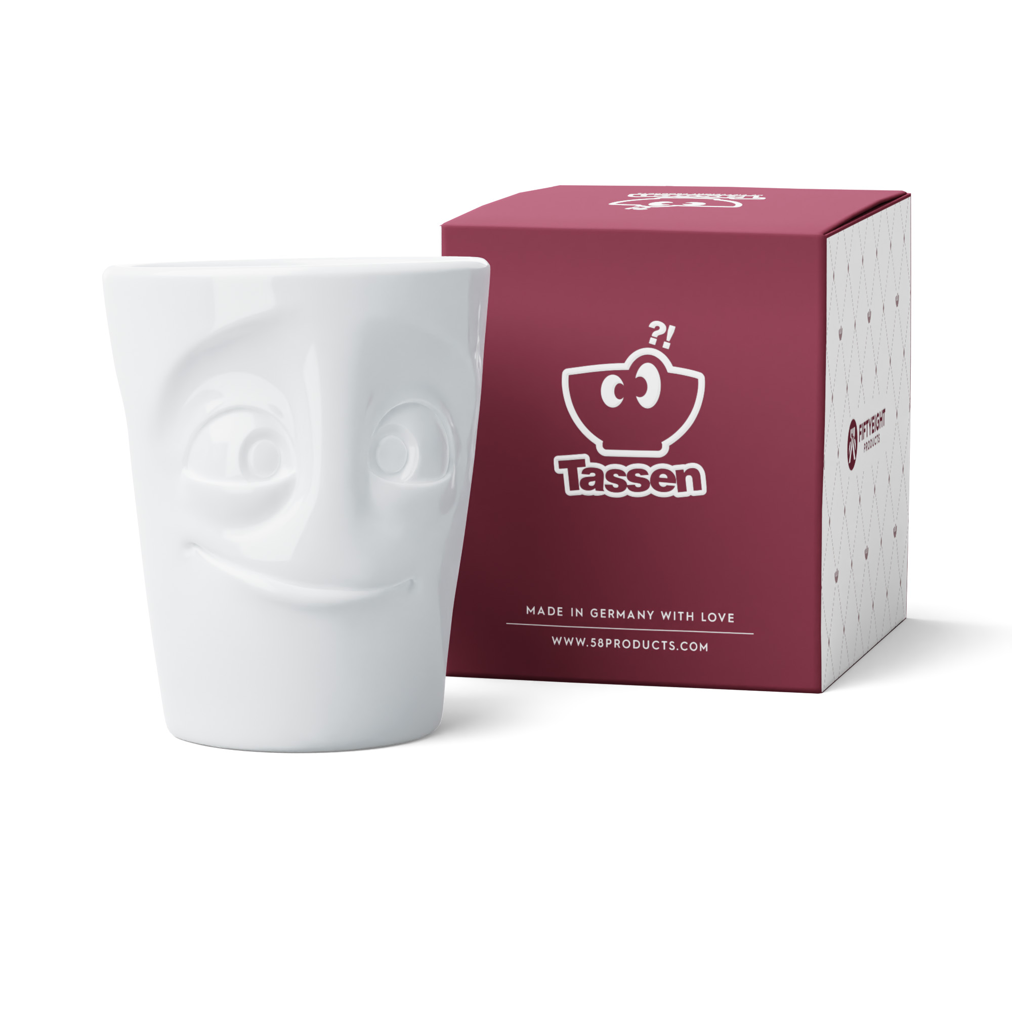 Abgebildet ist der MaxiMug Bereit extra große Henkelbecher mit 500 ml in Weiß aus einer zusätzlichen Perspektive. Das Design ist klar und praktisch.