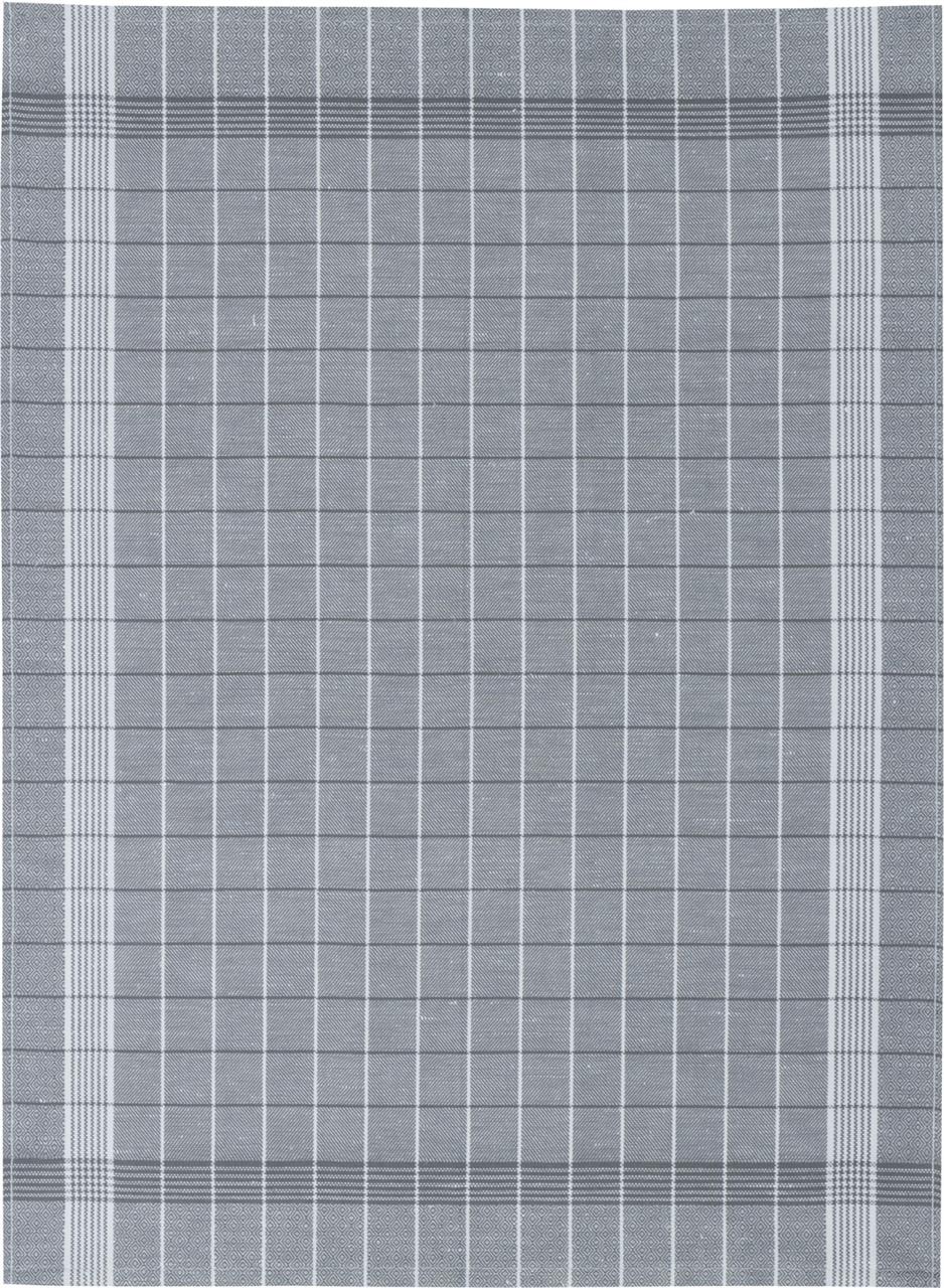 Das Bild zeigt ein Geschirrtuch in Anthrazit mit kariertem Muster. Das Tuch besteht aus Halbleinen und misst 50 x 70 cm.