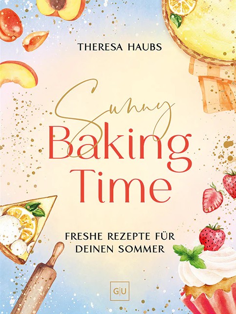 Abgebildet ist das Produkt 'Sunny Baking Time'. Es handelt sich um ein Backbuch mit sonnigen Rezeptideen.