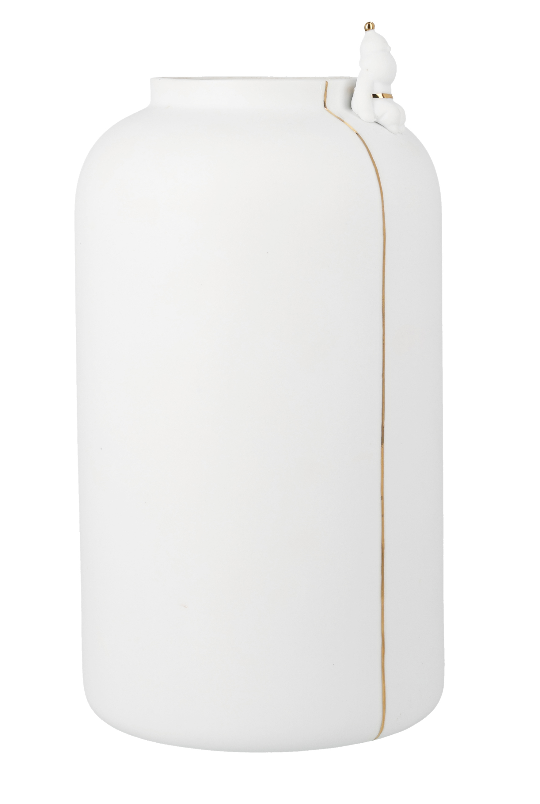 Wintervase mit Blumenmuster. Die Vase ist weiß und blau dekoriert.