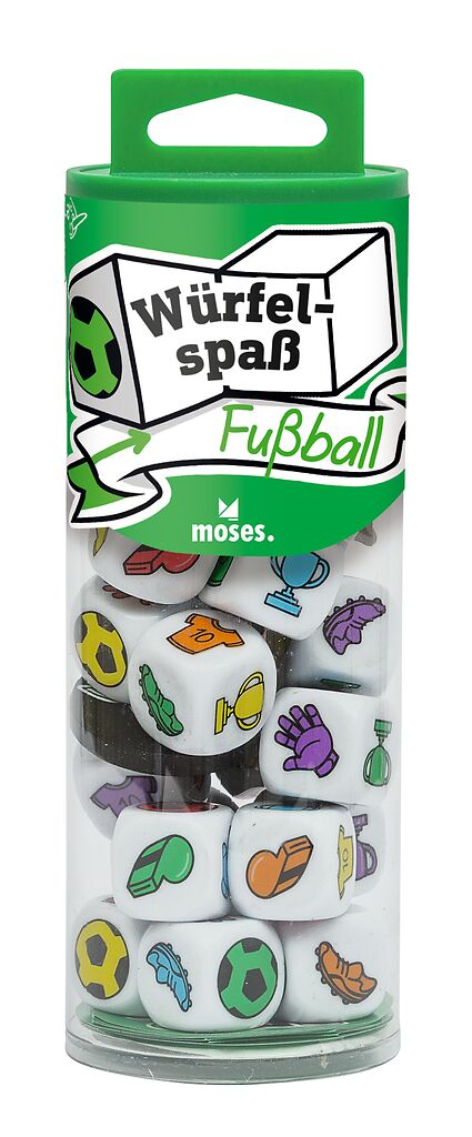 Das Bild zeigt das Produkt Würfelspaß Fußball. Das Spiel dreht sich um Fußball und Würfeln.